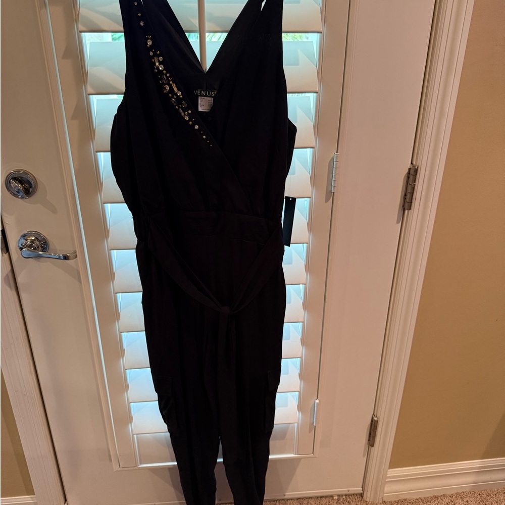 VENUS Black jumpsuit with Embellished Detail